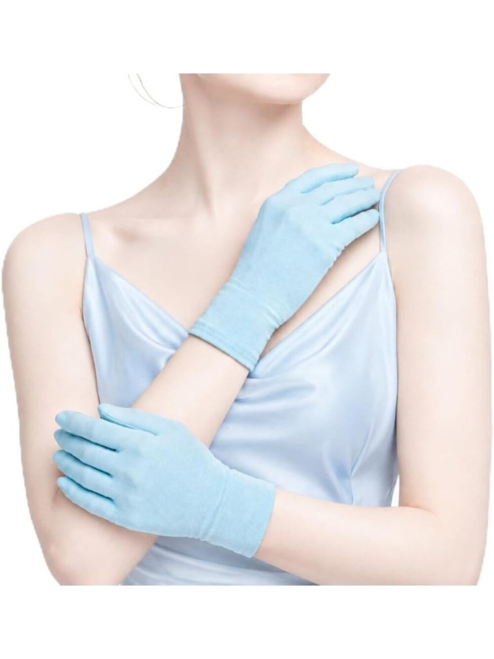 Women Light Blue Opera Flapper 9 Inch's 23 Cm Slim Halloween Protection Gloves